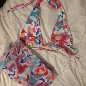 Blackbough Multicolor Abstract Print sarong coverup and bikini top